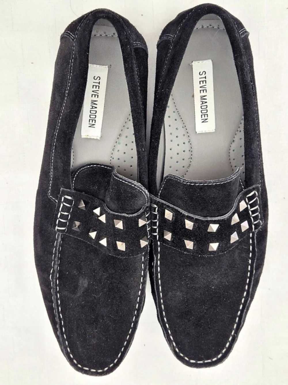 Steve Madden MARIONN Men's 11 Black Suede Studded Driving Loafers Moccasins